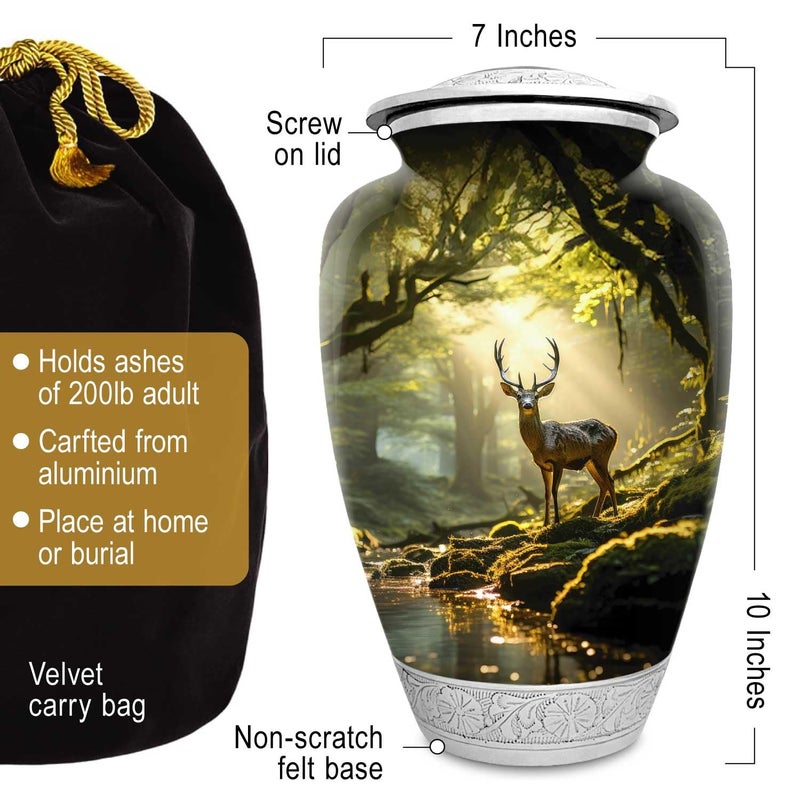 Double Trouble Inc Deer Forest Urn for Human Ashes | Large Handcrafted Funeral Memorial | Decorative Cremation Urn for Women and Men - Image 2
